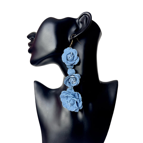 Denim Rose Earrings